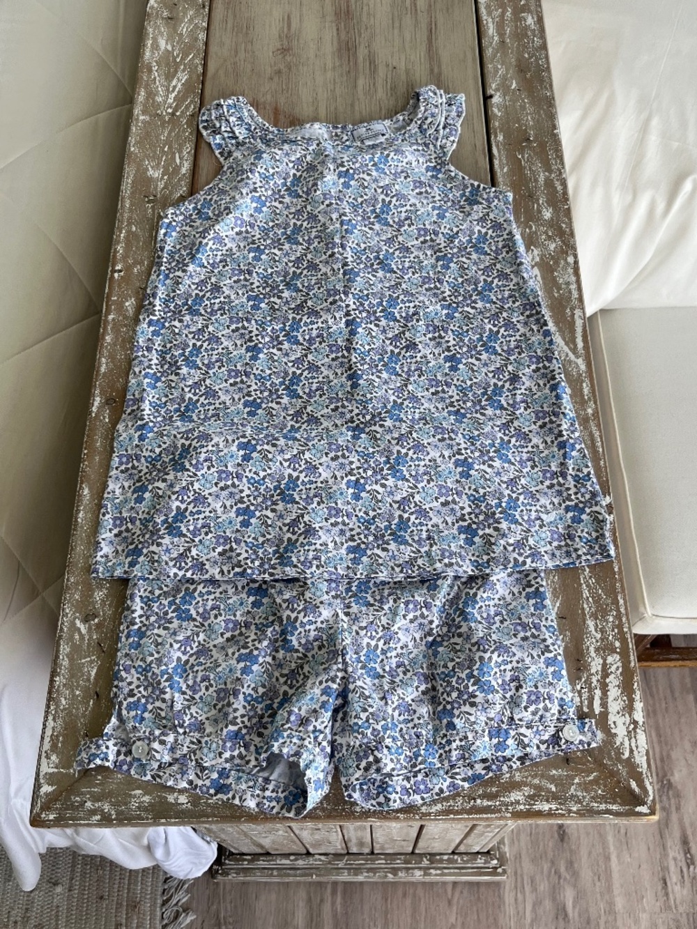 Petite Plume Girls Blue Floral Top & Shorts Set Size 12 Matching Outfit